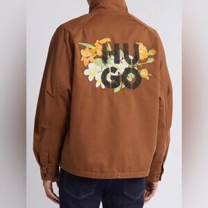 HUGO Brown Jacket with Floral Embroidery Size Large